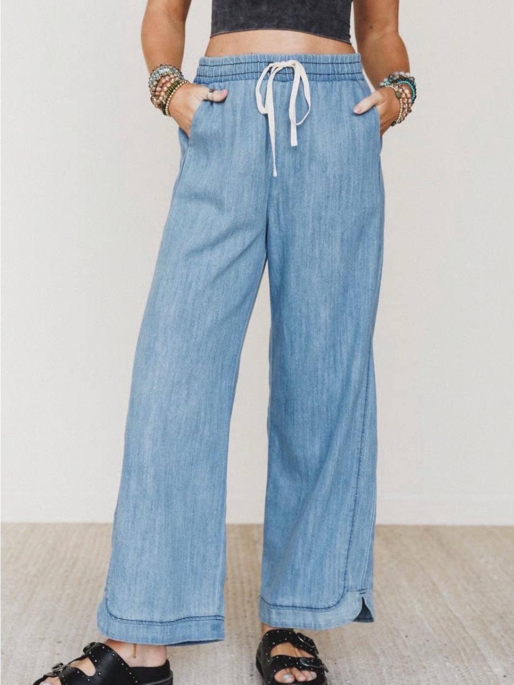 Three Birds Nest So Comfy Wide Denim Leg Pants